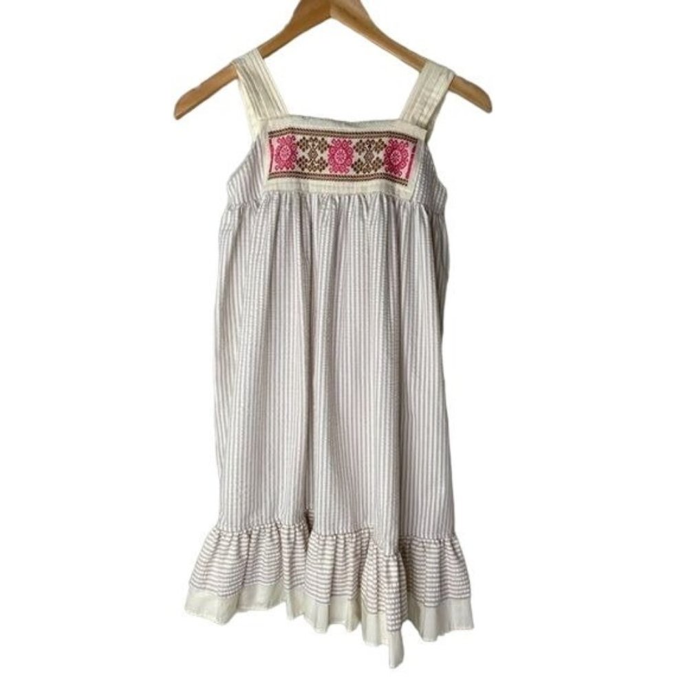 Limonada girls striped sleeveless tan and white dress size 10-12